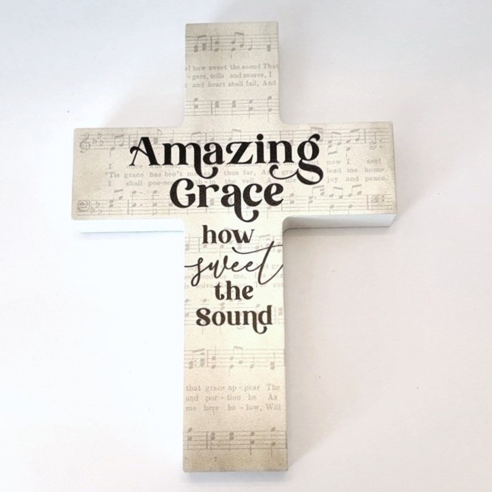 Amazing Grace Cross Wall Plaque 7x5 Sheet Music Christian Faith Hymn Cottagecore